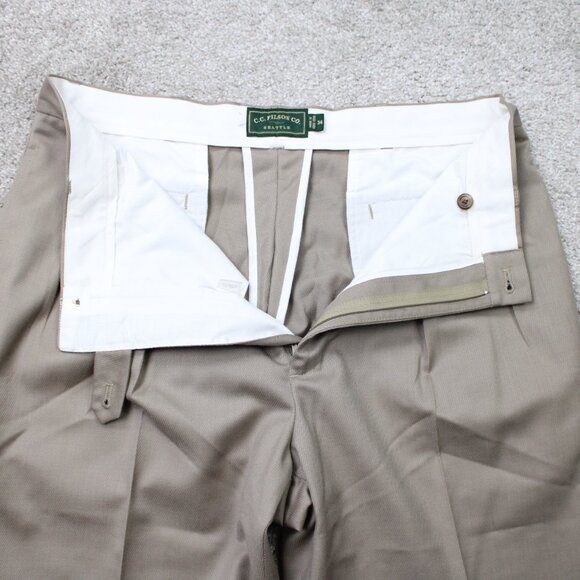 CC Filson Pants Mens 34x32 Beige Khaki 100% Wool Pleated Dress Trousers Classic - Picture 9 of 12